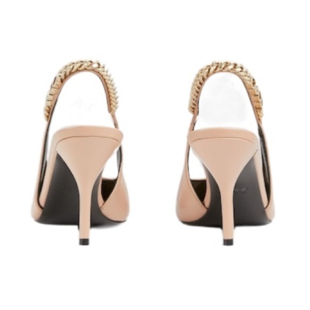 Gucci Women's Nude Pointed-Toe Slingback Pumps with Chain Detail - Picture 4 of 6